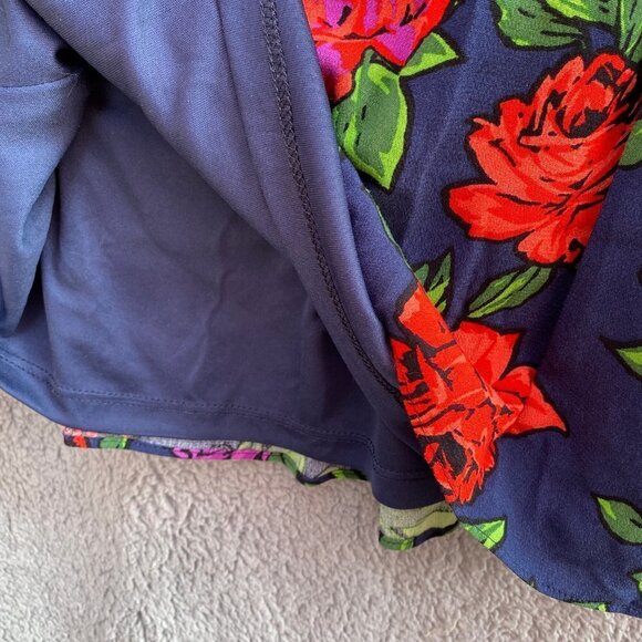 Zara Trafaluc Blue Floral Long Sleeve V Neck Zip Mini Dress Sz XS - Picture 6 of 10